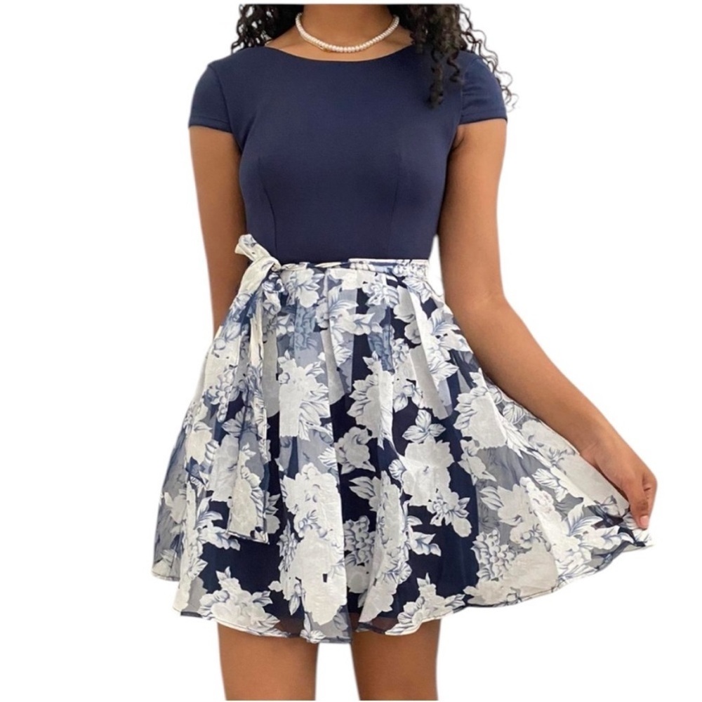 B. Darlin | Blue & White chiffon floral dress